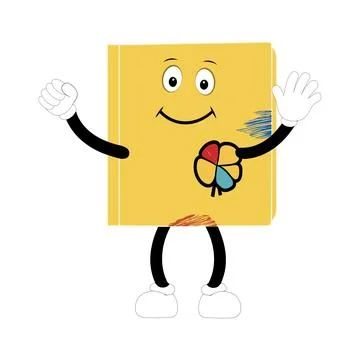 Cute cartoon book character with different emotions and in action Stock Illustration