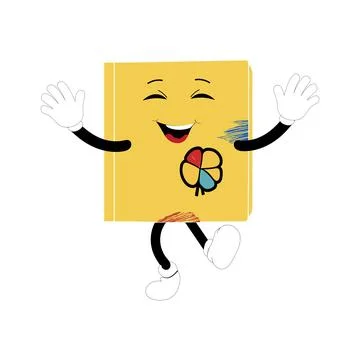 Cute cartoon book character with different emotions and in action Stock Illustration