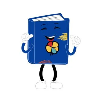 Cute cartoon book character with different emotions and in action Stock Illustration