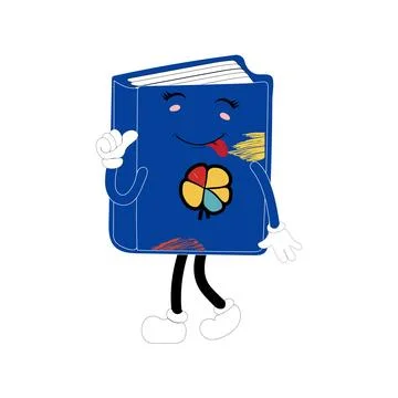 Cute cartoon book character with different emotions and in action Stock Illustration