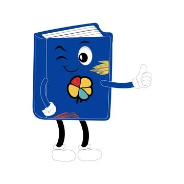Cute cartoon book character with different emotions and in action Stock Illustration