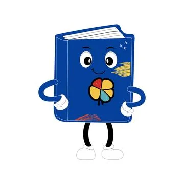 Cute cartoon book character with different emotions and in action Stock Illustration