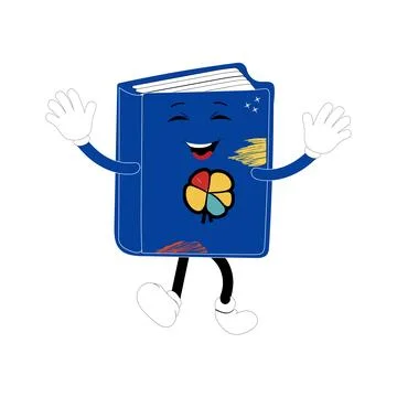 Cute cartoon book character with different emotions and in action Stock Illustration