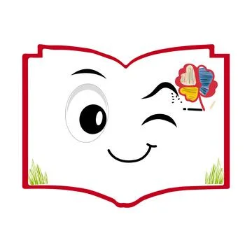 Cute cartoon book character with different emotions and in action Stock Illustration