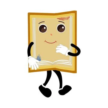 Cute cartoon book character with different emotions and in action Stock Illustration