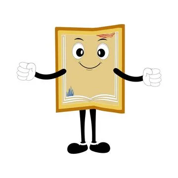 Cute cartoon book character with different emotions and in action Stock Illustration