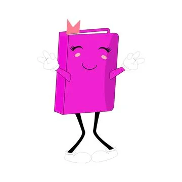 Cute cartoon book character with different emotions and in action Stock Illustration