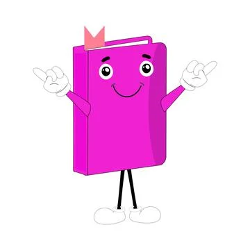 Cute cartoon book character with different emotions and in action Stock Illustration