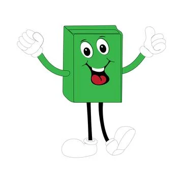 Cute cartoon book character with different emotions and in action Stock Illustration