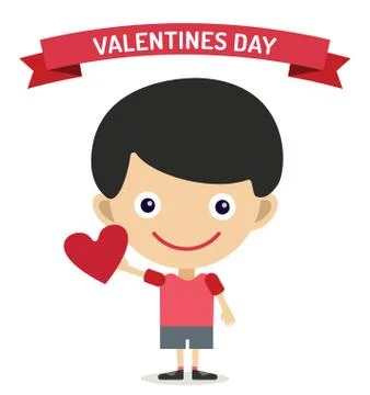 Cute cartoon boy with heart vector illustration Stock Illustration