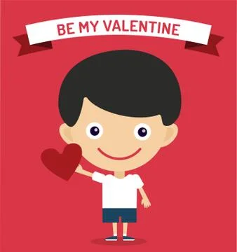 Cute cartoon boy with heart vector illustration Stock Illustration