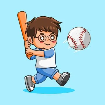 Cute Cartoon Boy Playing Baseball Illustrazione stock