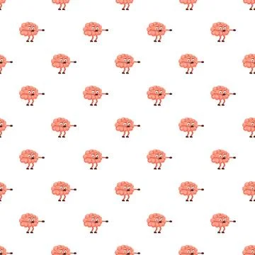 Cute cartoon brain characters creating seamless pattern background Illustrazione stock