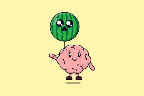 Cute cartoon Brain floating with brain balloon Illustrazione stock