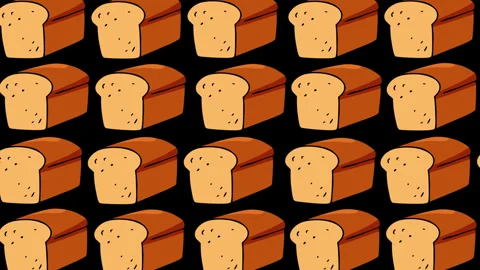 Cute Cartoon Bread Seamless Pattern Background Golden Brown Loaf Bread Illus Stock Footage 347754397