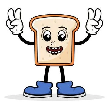 Cute cartoon bread slice character smiling and waving Stock Illustration