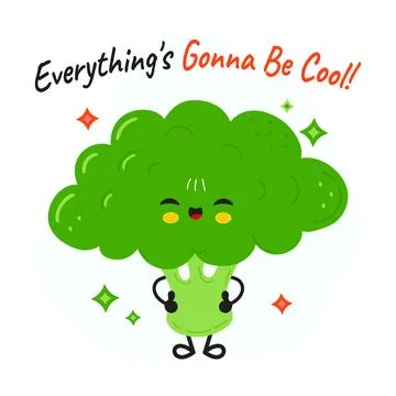 Cute cartoon broccoli character with an optimistic message. Stock Illustration