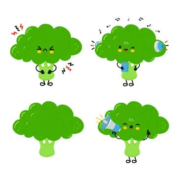 Cute cartoon broccoli characters in various expressions Stock Illustration