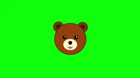 Cute Cartoon Brown Bear Head on Green Screen 4K Video Stock Footage 333598939