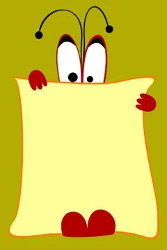 Cute cartoon bug hiding behind a sheet of paper. Stock Illustration