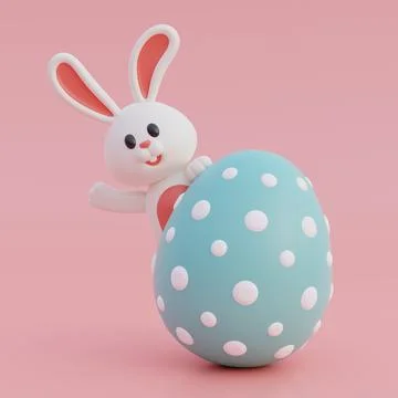 Cute cartoon bunny and easter eggs isolated on pink background. Happy Easte.. Stock Illustration