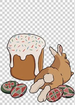Cute cartoon bunny easter cake and rabbit isolate on a transparent background Stock Illustration