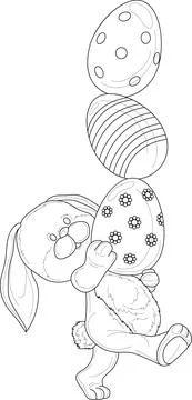Cute cartoon bunny with Easter eggs template sketch. Illustrazione stock