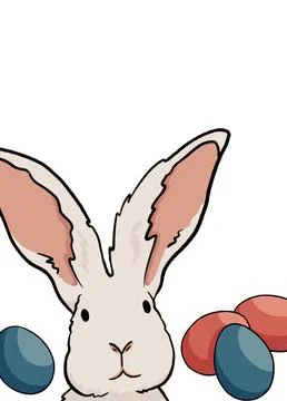 Cute cartoon bunny easter rabbit with colored eggs on a white background. easter Stock Illustration