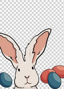 Cute cartoon bunny easter rabbit with colored eggs isolate on a transparent back Stock Illustration