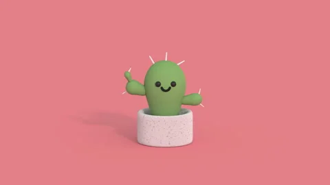 Cute cartoon cactus 3D render animation Stock Footage 211257781