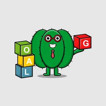 Cute cartoon cactus businessman stack goal box Stockillustratie