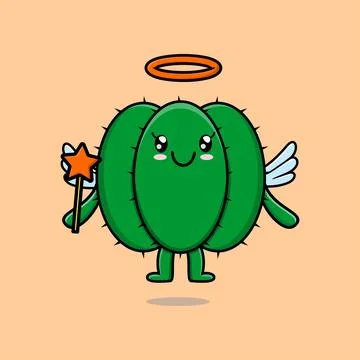 Cute Cartoon Cactus character in the form of fairy Stock Illustration