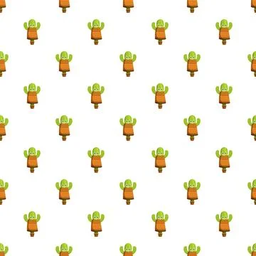 Cute cartoon cactus character repeating seamless pattern Stock Illustration