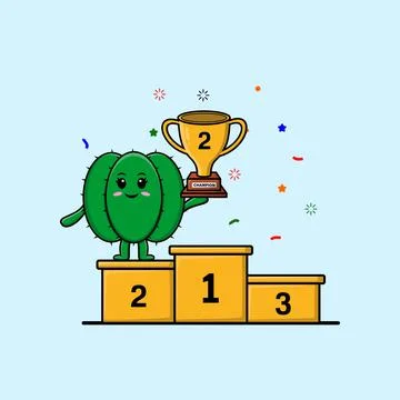 Cute cartoon Cactus character as the second winner Stock Illustration