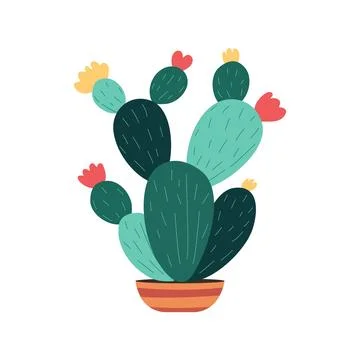 Cute cartoon cactus in pot flat vector illustration pastel colors Stock Illustration
