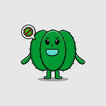 Cute cartoon cactus using mask to prevent virus Stock Illustration