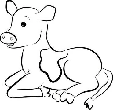 Cute cartoon calf lying down with a happy expression 库存插图