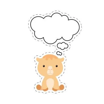 Cute cartoon camel with speech bubble sticker. Kawaii character on white back Stock Illustration