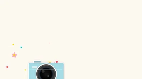 Cute cartoon camera with confetti and flower, playful animation, vibrant co.. Stock Footage 346661253