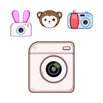 Cute cartoon camera devices and monkey illustration Stock Illustration