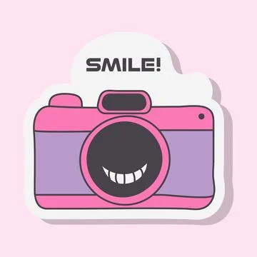 Cute cartoon camera vector illustration with a smile y2k style イラスト素材