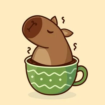 Cute cartoon capybara in a cup. Vector Christmas illustration Stock Illustration