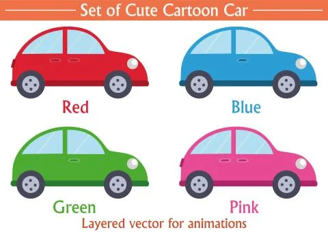 Cute Cartoon Car Vector Set on Isolated White Background Stock Illustration