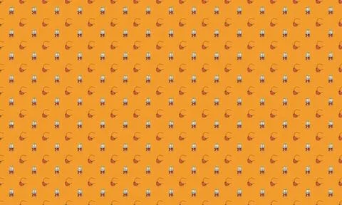 Cute cartoon cat with fish on orange background Stock Illustration