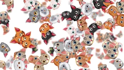 Cute cartoon cat head animation falling on white background for creative pr.. Stock Footage 333697398