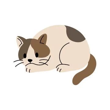 Cute cartoon cat lying down. Flat vector kitten illustration for children Stock Illustration