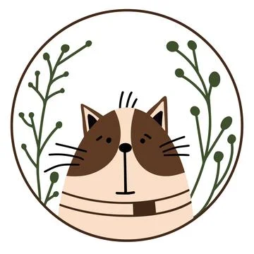 Cute cartoon cat in a round frame. Vector Illustrazione stock