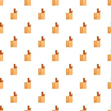 Cute cartoon cat sitting in a box seamless pattern Stock Illustration