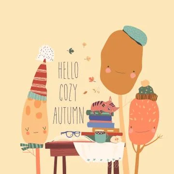 Cute cartoon cat sleeping on stack of book Stock Illustration