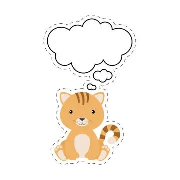 Cute cartoon cat with speech bubble sticker. Kawaii character on white backgr Stock Illustration
